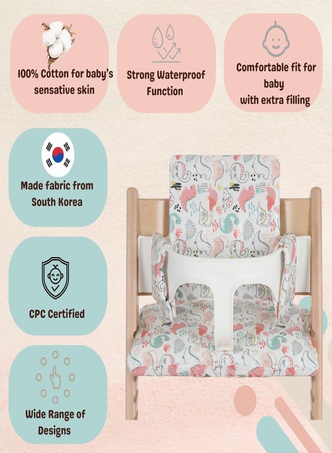 Gembebe Waterproof & Compatible Stokke Tripp Trapp Cushion Set - Easy to Clean - Made Fabric from Korea - 100% Cotton Stokke Tripp Trapp High Chair Cushion Set (Dino Friends) - Image 3